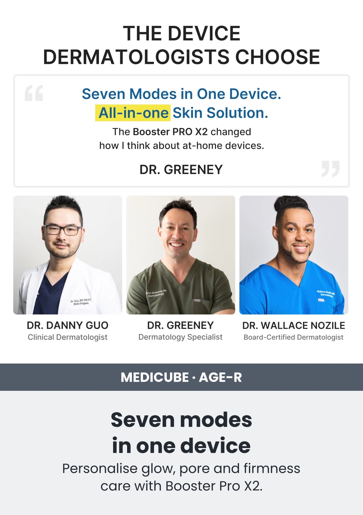 Medicube Seven modes in one device. Personalise glow, pore and firmness care with Booster Pro X2.